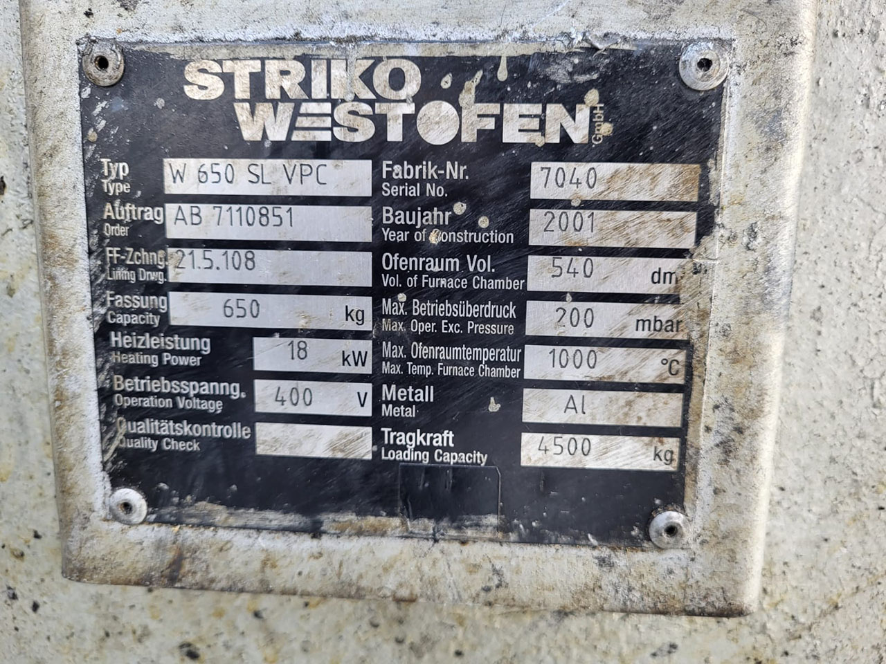 StrikoWestofen W 650 SL ProDos Dosierofen O1749, gebraucht