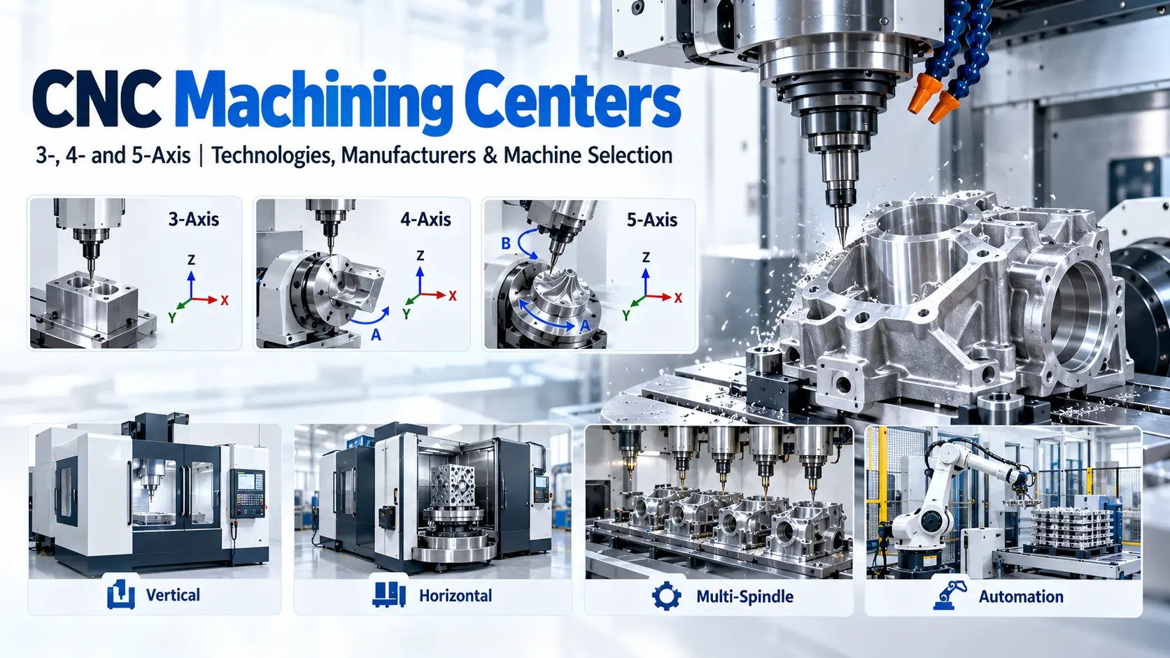 Comparison of 3-axis, 4-axis and 5-axis CNC machining technologies for industrial machining centers